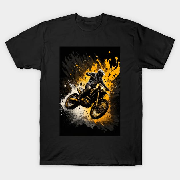 Dirt Bike With Paint Orange Splash Design T-Shirt by KoolArtDistrict